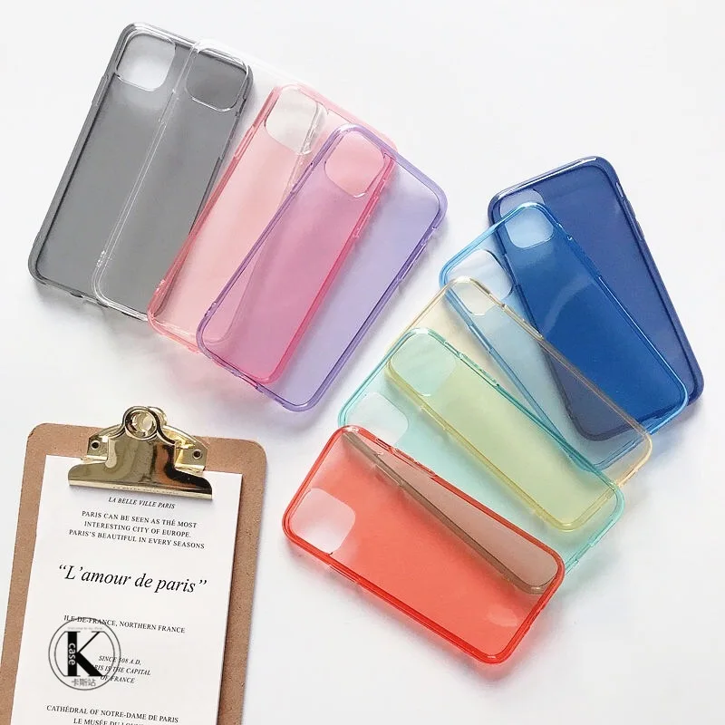 Transparent Colours TPU Phone Case For iPhone 11/12/X/XSMAX/XR/6/7/8Plus Silicone  Ultra Thin TPU Mobile phone Back Cover