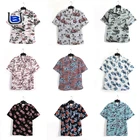 Tropical digital floral print hawaii mens summer square collar poly peach skin shirt