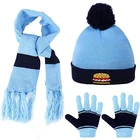 Long Blue Wool Scarf High Quality Navy Blue Wool Winter Knitted Women Winter Hat And Scarf Set