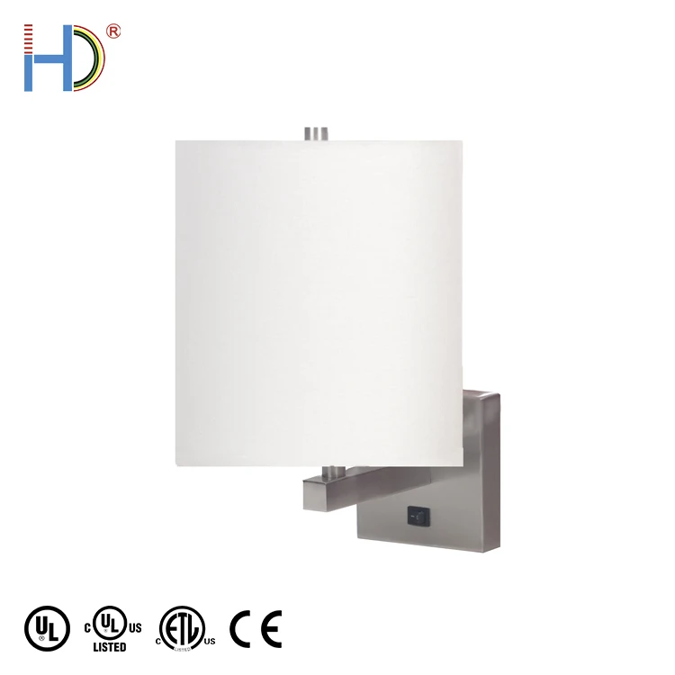 Nickel Finish White Brussels Fabric Hardback Oval Shade Metal Wall Light