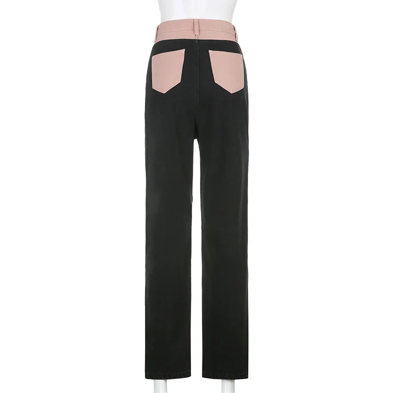 Hot Sale Mom Fit Patchwork Pants Straight Leg Denim Jeans for Woman