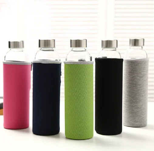 Custom Glass Bottle With Sleeve, Design Logo Borosilicate Bottle 280ML 360ML 420ML 550ML 600ML 700ML
