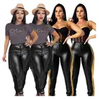 9S03542 new black color stretch tassel PU pencil trouser Latest Woman Fashion Clothing pants