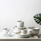 2020 New Arrivals Ceramic Marble Gold Dinner Set Porcelain Dinner Plates Bowls Sets for Restaurant