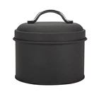 Black Tea Box Blacktea Classic Black Round Shape Matt Finishing Coffee Tea Tinplate Box Tins Cans For Storage