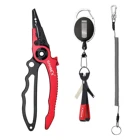 SAMSFX Aluminum Fishing Pliers Saltwater Bent Handle with Coiled Lanyard and Sheath, Quick Knot Tying Tool