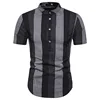 Mens Short Sleeve Shirt Men Fashion Stripe Flat Color Stand Collar Shirt for Young 2019 Summer Europe Size S-2XL Thin Shirts