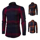 Hot Sales Men Long Sleeve Solid Color Corduroy Plaid Shirts