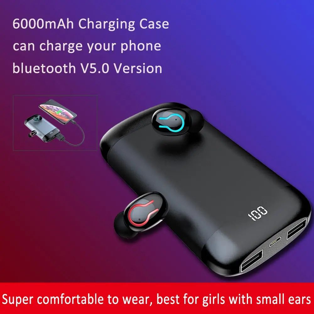 Q66 TWS Bluetooth 5.0 Headphones 6000mAh Charging Box LED Display Stereo Wireless Earphones With Power Bank Features For phone - ANKUX.COM