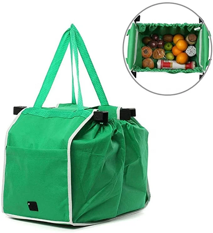 reusable grocery shopping bags collapsible green waterproof cart
