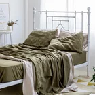 Olive French flax linen fitted bed sheets set