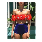 Hot Sexy Girls Swimwear Off-Shoulder Beachwear Floral Print Knot Bikini Set
