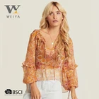 MOQ 2pcs printed chiffon blouses women shirts long sleeve for sale