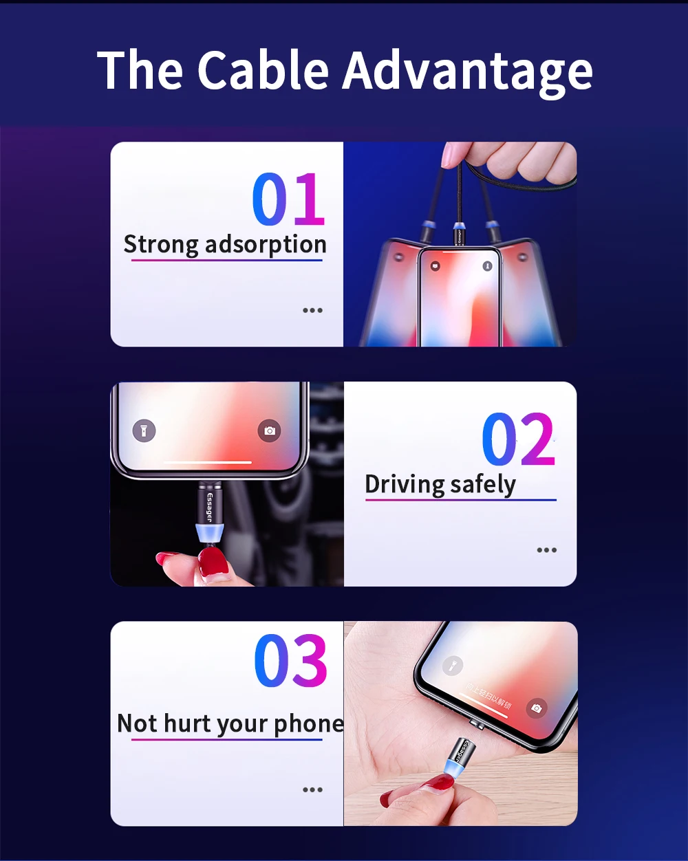 Custom Light Up Quick Charger Phone Usb 3 In 1 Magnetic Charging Cable For Iphone - ANKUX.COM