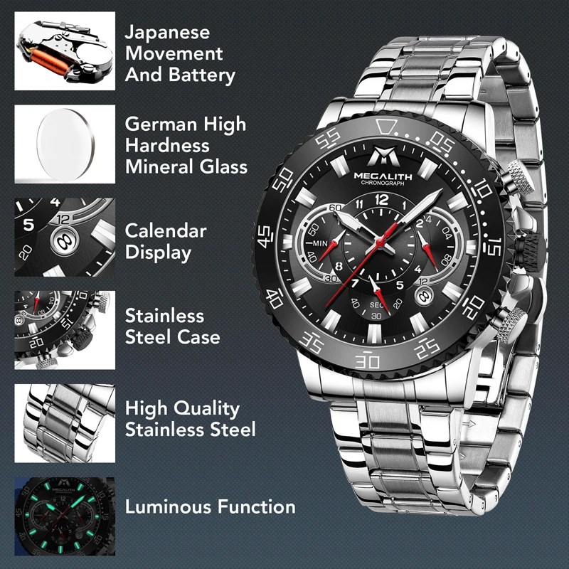 Megalith 8226 3ATM Waterproof Classical Chronograph Business Gifts for Men