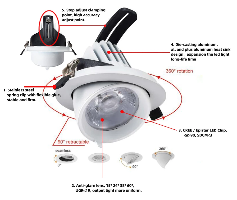 LED Elephant Trunk Light COB Corner Downlight 360 Adjustable Rotating Spotlight Commercial Home Project Applicable Downlight