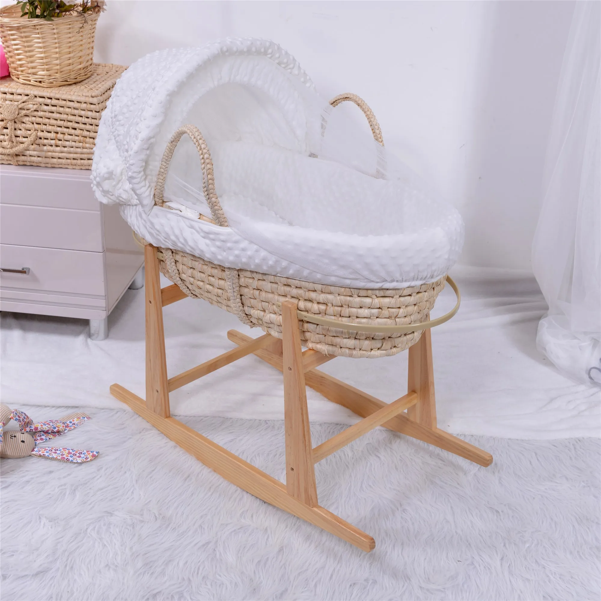 wicker baby doll moses basket