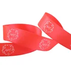 1.5cm Floral Satin Ribbon With White Letters Custom Red Gift Packing Polyester Ribbon