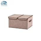 Foldable durable fabric storage box with divider & double covers for closet