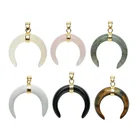 Healing Quartz Stone Pendant Charm, Double Horn Crescent Moon Gemstone Crystal Pendant for Necklace Jewelry Making