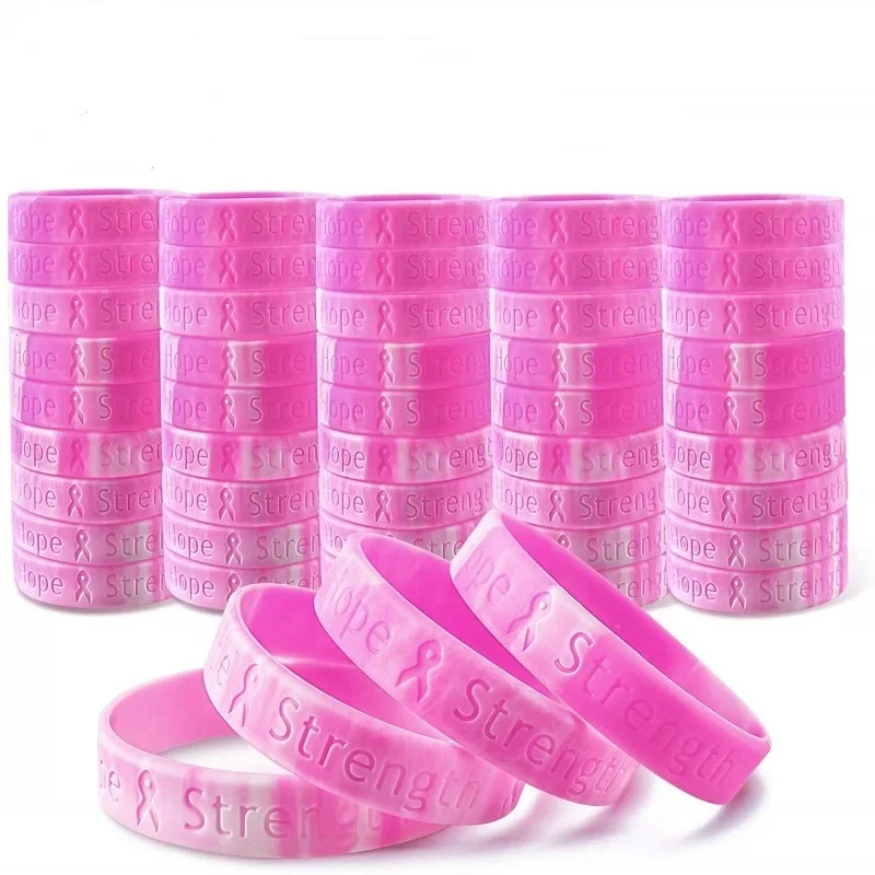 Amazon Лидер продаж рака молочной железы осведомленности браслеты розовая лента силиконовые спортивные браслеты для женщин