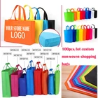 Custom logo printed reusable non woven tote shopping bag