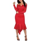 Custom Red Off Shoulder Long Sleeve Evening Dress for Sexy Women Elegant