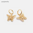 Fashion party 18k gold brass hanging hoop 3D butterfly earrings