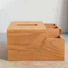 Home square bamboo natural color wood tissue box makeup organizer box