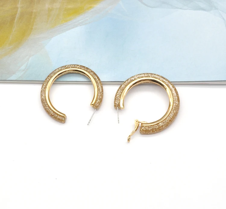 Custom bling gold plated ear ring jewelry for women acrylic resin small gold hoop earrings