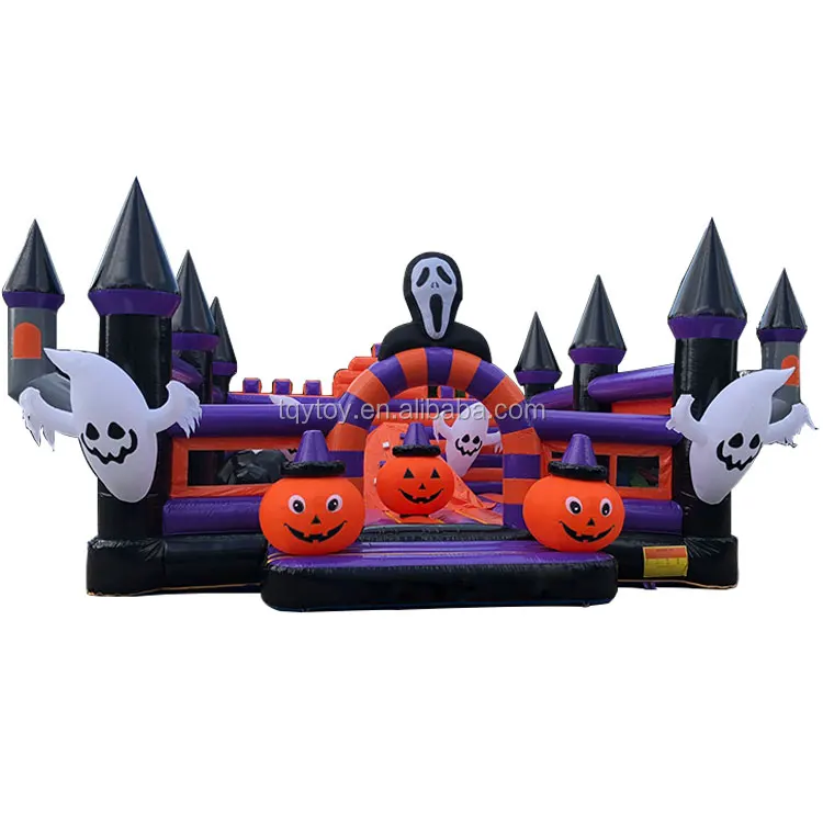 white ghost inflatable bouncy castle, halloween haunted house