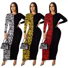 A91095 2019 lady O Neck long sleeve patchwork zebra printing long dresses women casual sexy fashion women clothing