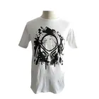 100% cotton white t-shirt with glue in the dark print on front and screen print on sleeve t shirt
