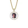 Ins Hot Sale Custom Hiphop Jewelry 18k Gold Plated Micro Pave AAA CZ 3D Rotatable Round Picture Frame Pendant Necklace