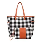 Wholesale Leather Strap Monogrammed White Black Buffalo Plaid Tote Bag Sets