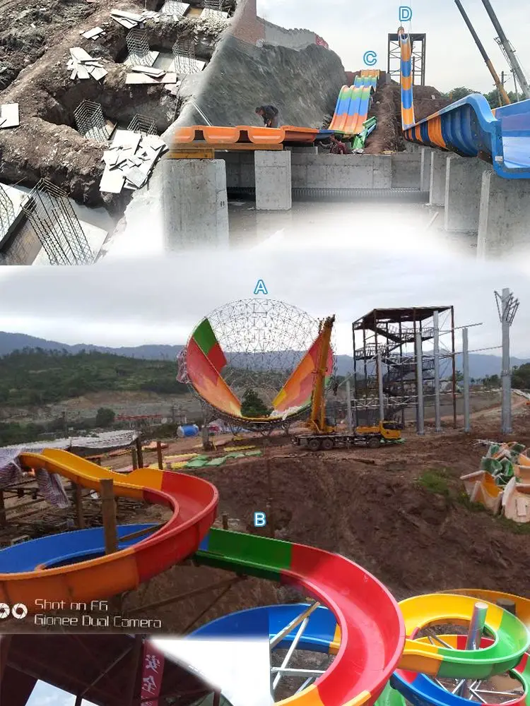 Outdoor Use Fiberglass Water Slide with Combination Available and Color Customized for Amusement Parks