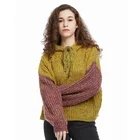 High street OEM/ODM women knitted sueter loose fit long sleeve embroidered hooded sweater