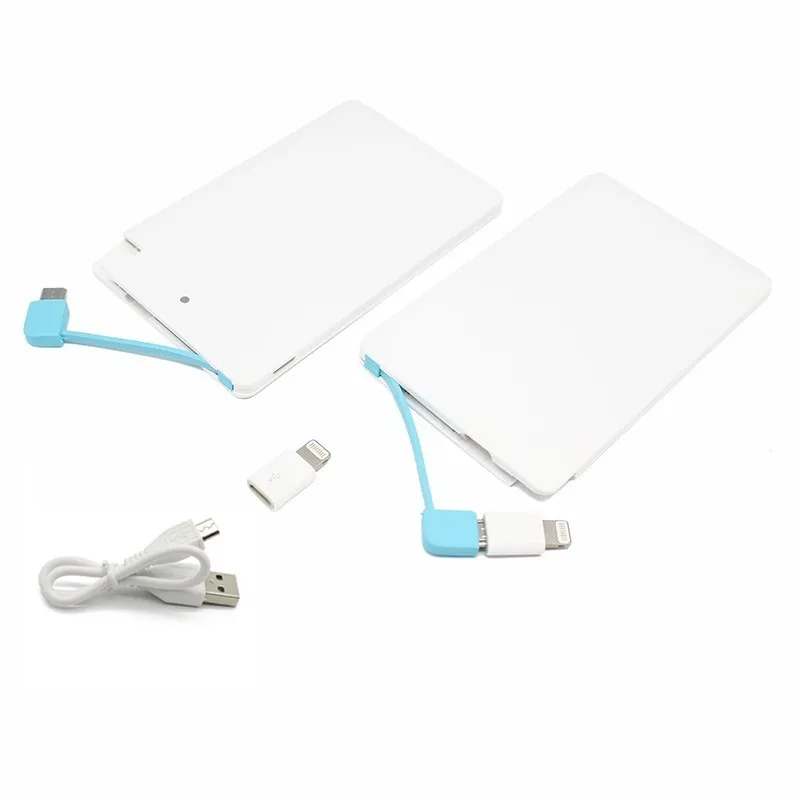 2 Output Built in Cable Slim Wallet Credit Card Power Bank 1800mah 2000mah 2600mah Powerbank - ANKUX.COM