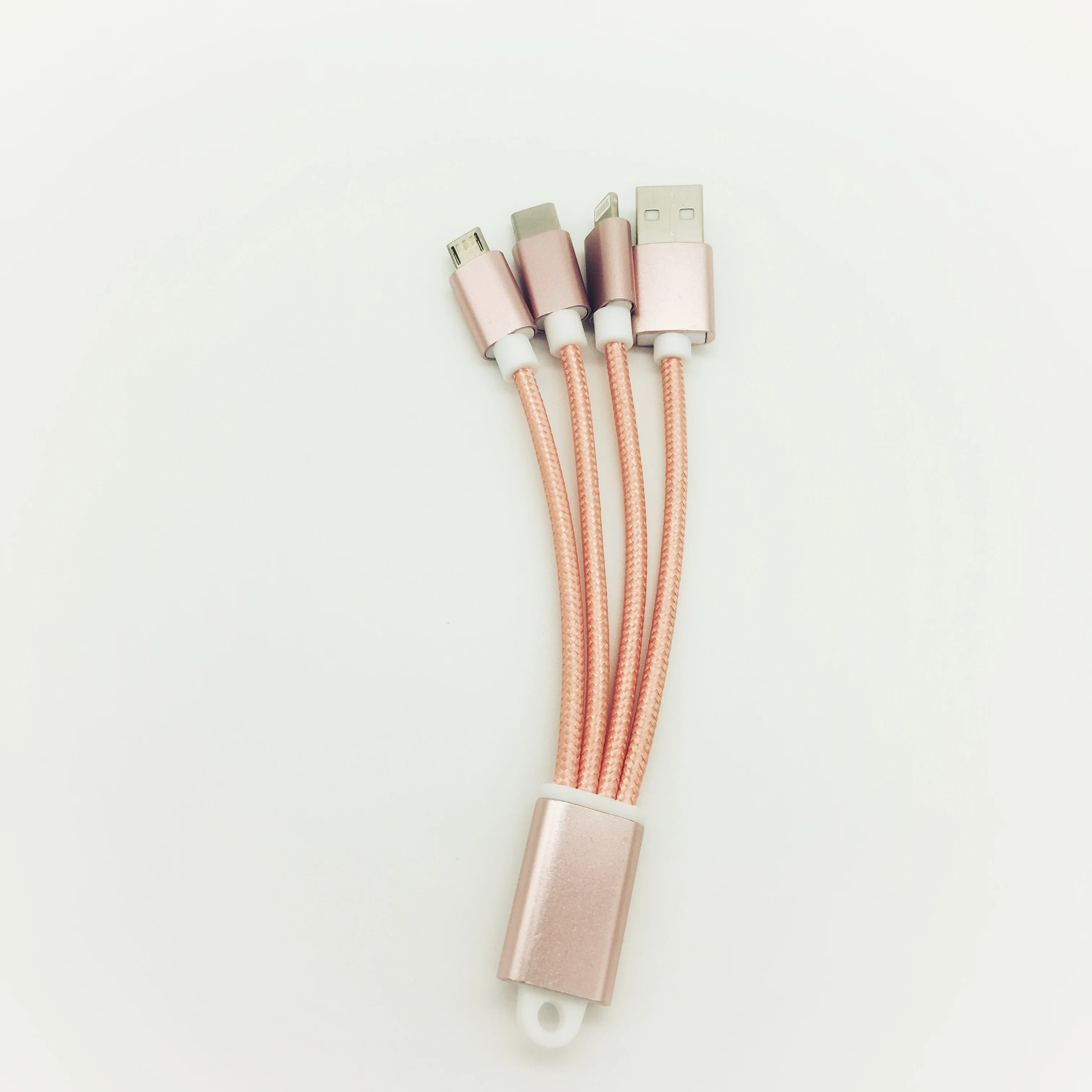 20 CM Portable Keychain USB charging cable 2.0A with 4 connectors 8pin micro type c USB2.0 - ANKUX.COM