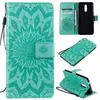 Wallet Case for Nokia 3.2, Motif-debossed Leather Phone Case with Wrist Strap