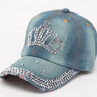 Caps Girls Women Cotton Twill Bling Baseball Hats Caps With Crown Rhinestones And Studs