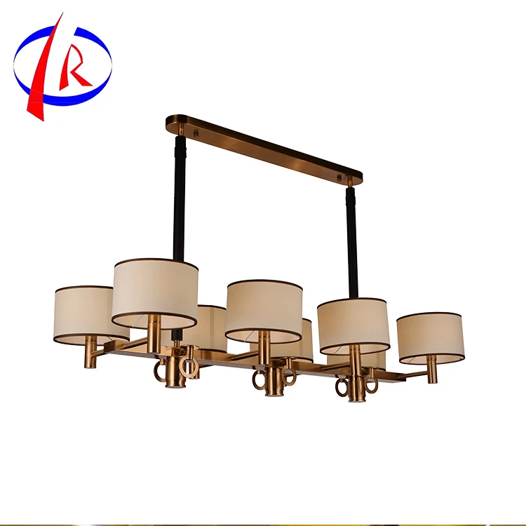 High Quality Electroplated Bronze Elegant Fabric Lamp Shade Metal Chandelier