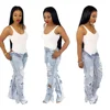 B61315A Ladies Plus Size Bell Bottom Jeans High Waist Ripped Jeans Women Washed Flare Jeans
