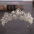 New Fashion Baroque Luxury Crystal Bridal Crown Tiaras Light Gold Diadem Tiaras for Women Bride Wedding Hair Accessories