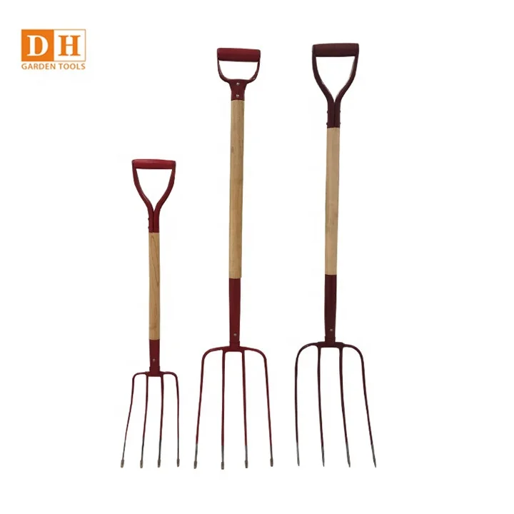 中国制造的高品质钢叉和木柄用于花园的红色叉子