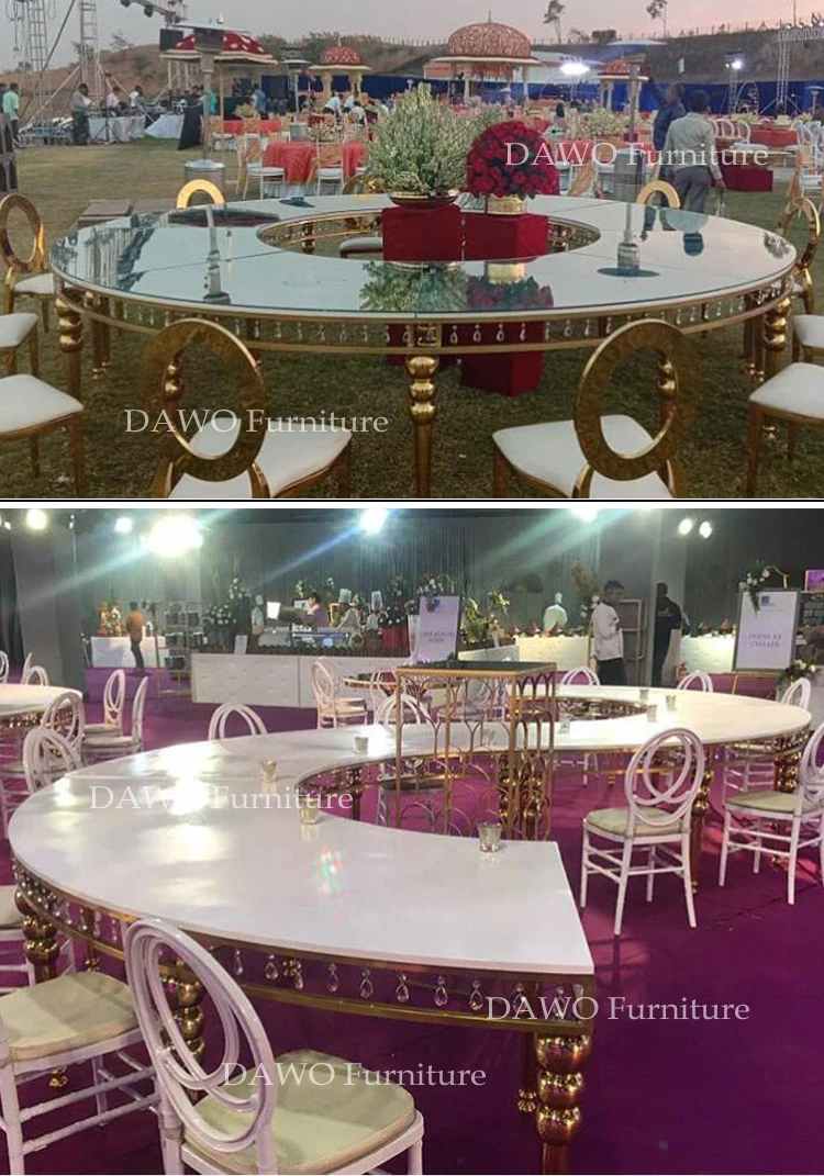Different Shape Romantic metal frame stainless steel mdf top wedding table