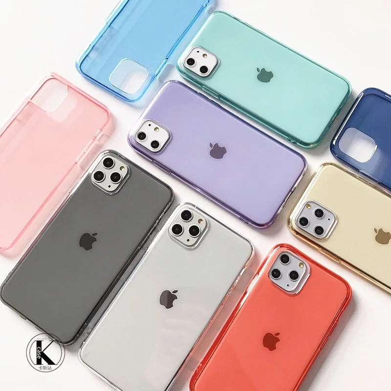Transparent Colours TPU Phone Case For iPhone 11/12/X/XSMAX/XR/6/7/8Plus Silicone  Ultra Thin TPU Mobile phone Back Cover