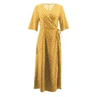 Maternity Dress Yellow Floral Dot Surplice Maxi Long Floral Dress Women