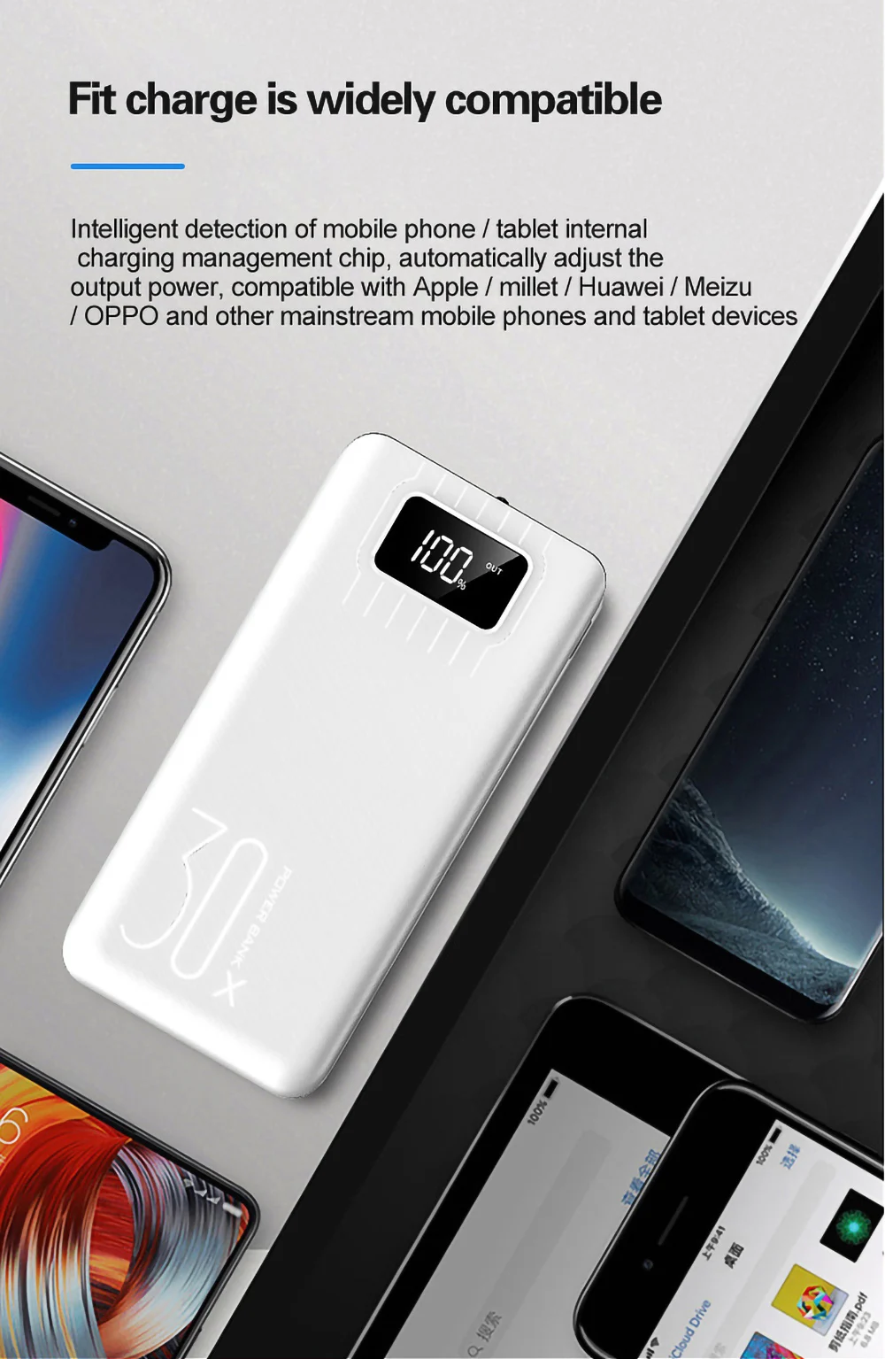 Logo custom led display portable charger battery mobile phone fast charging 30000mah 3 inputs Power+bank for iphone for samsung - ANKUX.COM