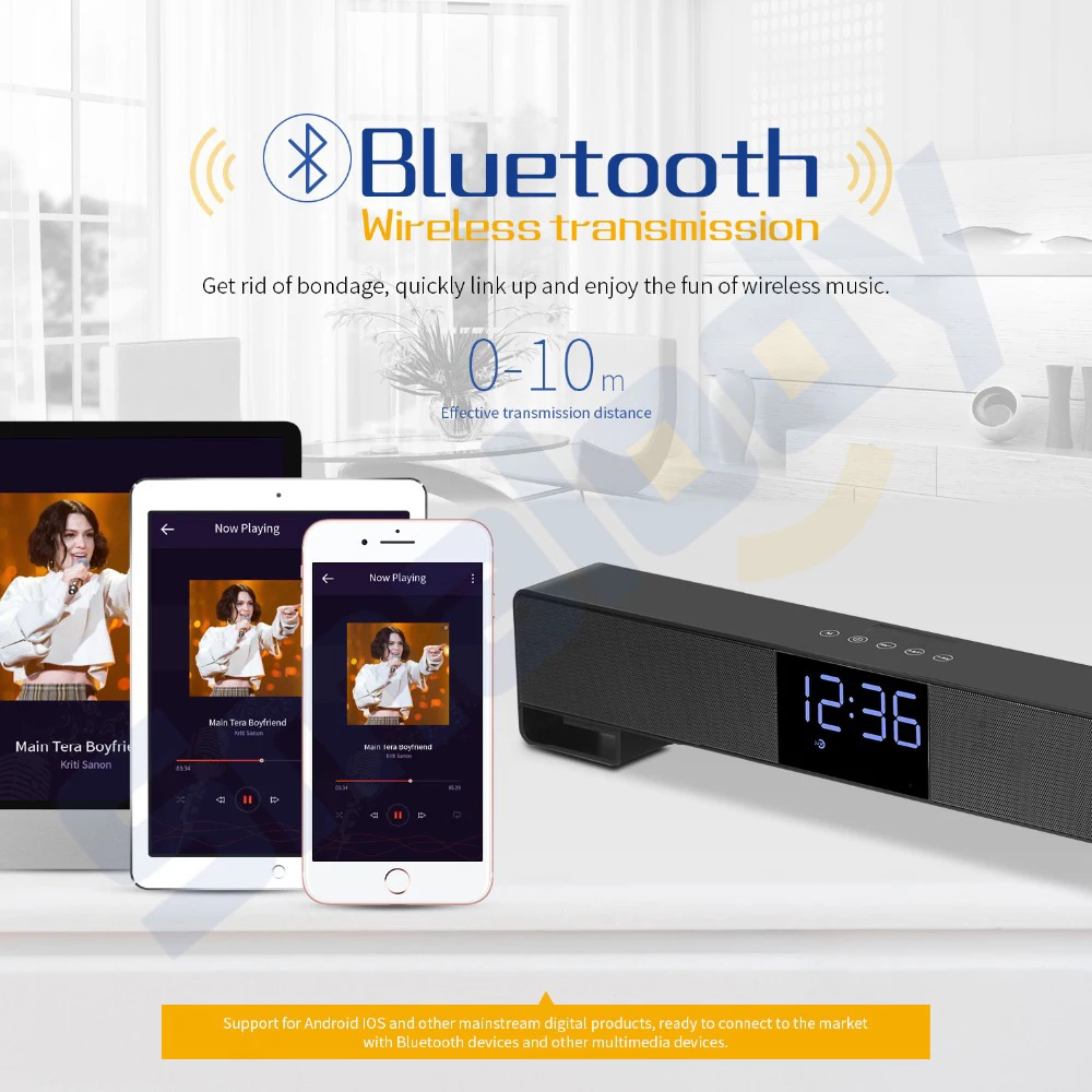 GAS-8010 Wireless Bluetooth Speaker Soundbar TV 10W Portable Mini Sound Box Music Loudspeaker Home theater Alarm AUX Radio FM - ANKUX.COM
